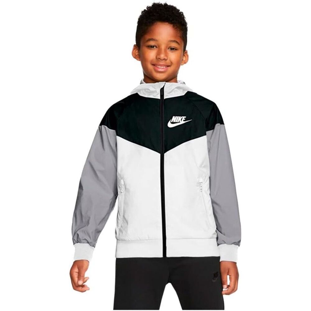 Nike Boy's Windrunner Jacket Wolf Grey/White LARGE (14-16 Big Kid) - 850443-102